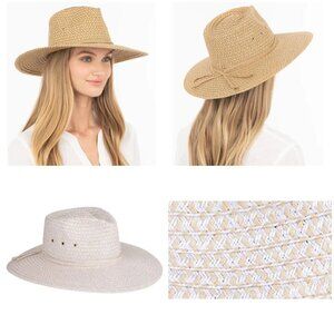 💕ERIC JAVITS💕 Sunshade Squishee Packable Straw Fedora Hat ~ OS Cream NWOT